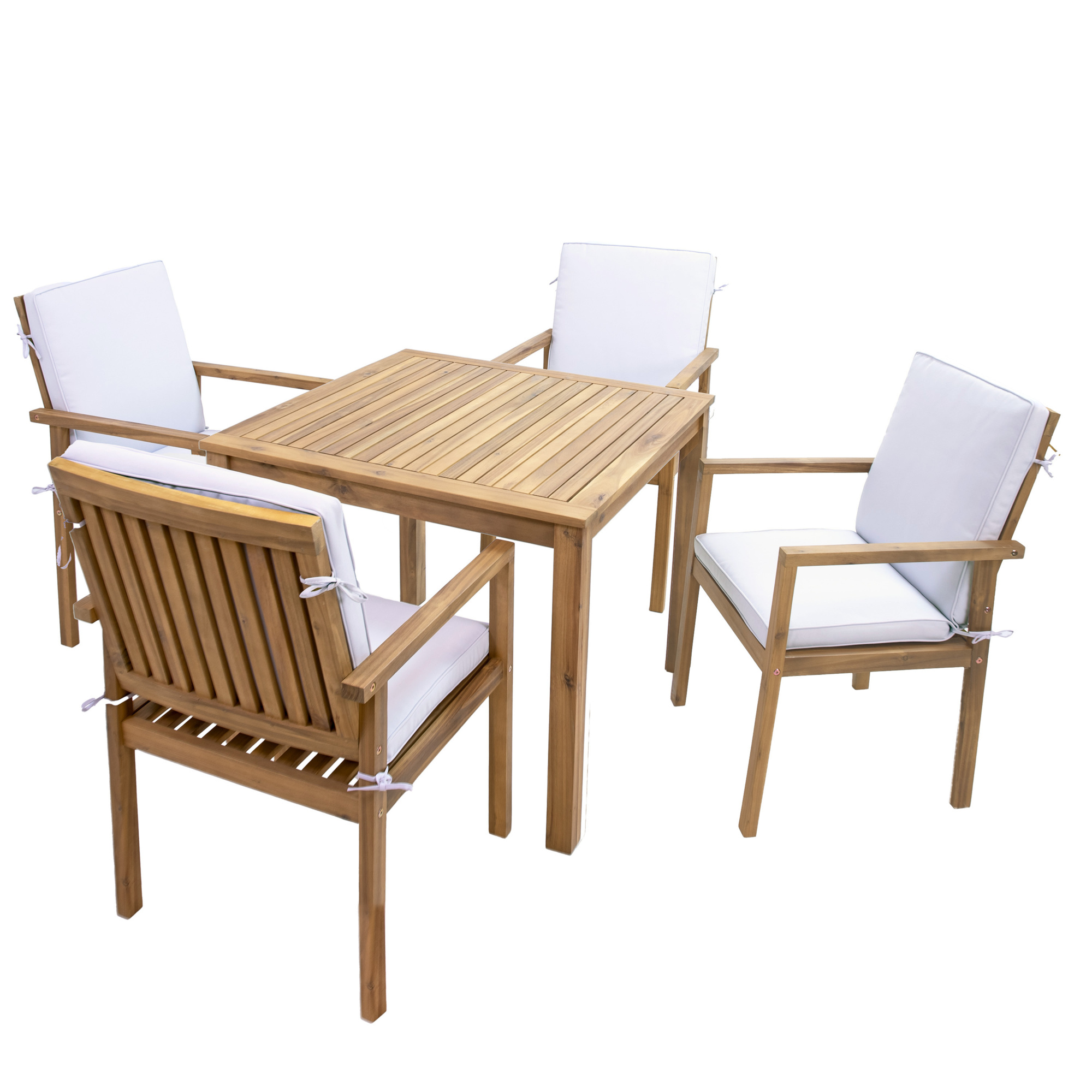 Sunnydaze Decor Rodanthe Acacia Wood Outdoor Dining Set — 5-Piece, Natural/Bone White, Model# BOD-557-CMB